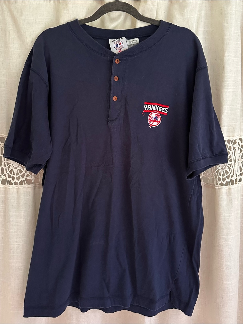 Pro Edge Navy Yankees Short Sleeve Henley